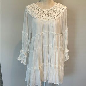 Free People Ivory Crochet Accent Dress
